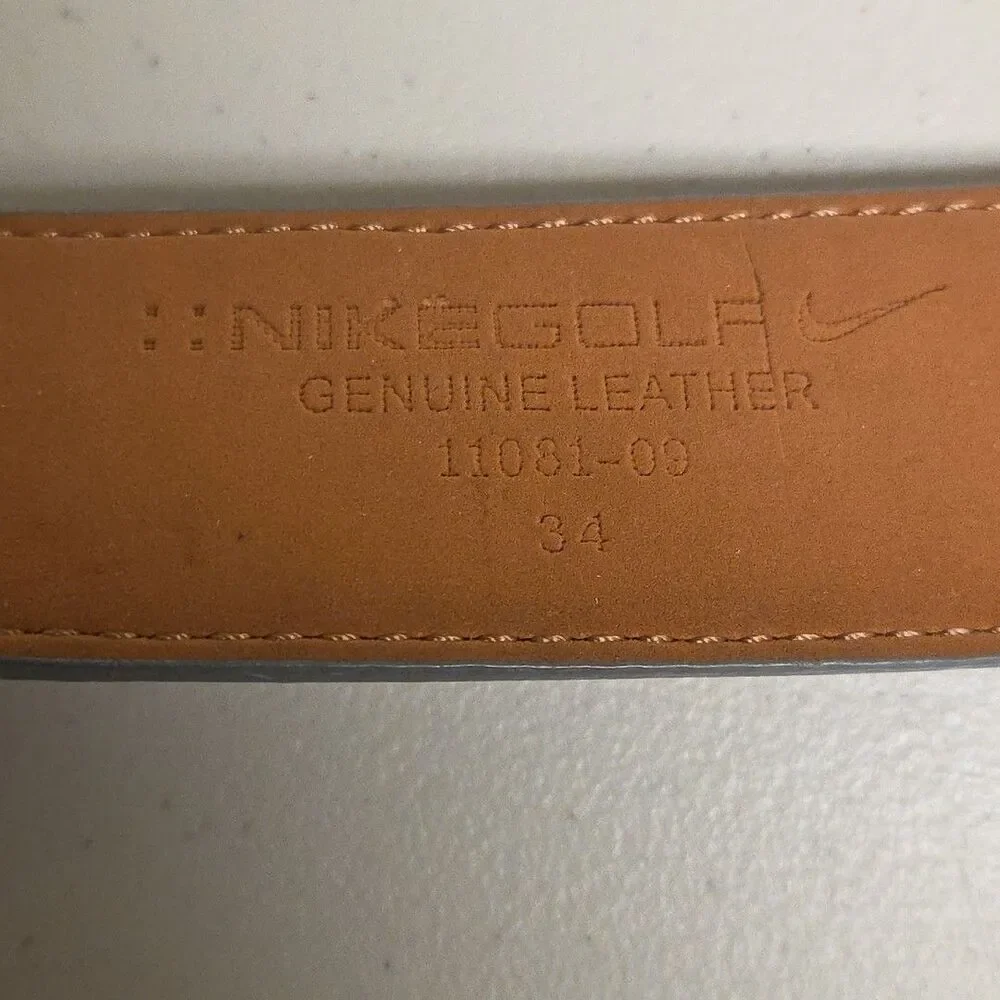 Nike Golf Grip Tech Grey Leather Belt 37” M - L Metal Swoosh Buckle